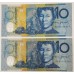 AUSTRALIA 1993 . TEN 10 DOLLARS BANKNOTES . FRASER/EVANS . ERROR . WET INK TRANSFERS